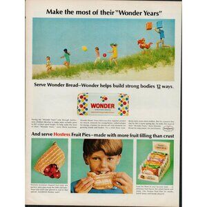 1966 Wonder Bread, Hostess Fruit Pies Vintage Print Ad (L4)